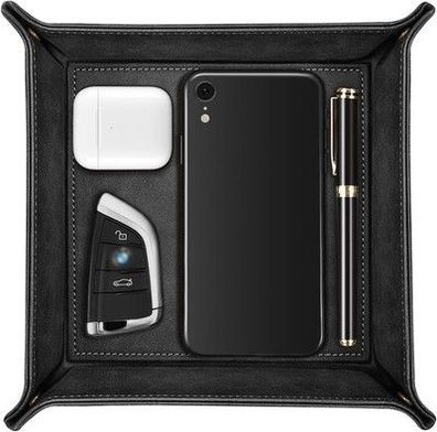 Taschenleerer Tablett Organizer, Ablage Aufbewahrungsbox, Kunstleder Schwarz