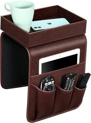 SITHON Sofa Armlehnen Organizer mit Ablage Tablett [Rutschfest] Kunstleder Braun