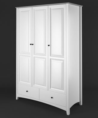 Kleiderschrank mit 3 Drehtüren Kiefer Vollholz massiv weiß / grau Lagopus 122, K
