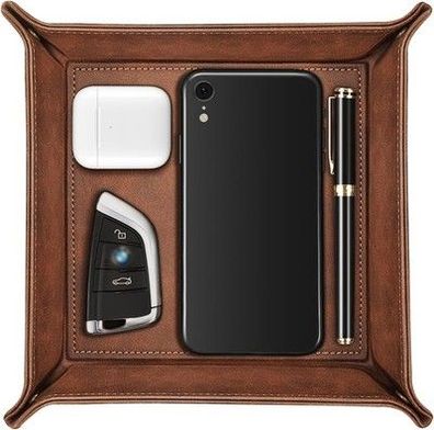 SITHON Taschenleerer Tablett Organizer, Ablage Aufbewahrungsbox Kunstleder Braun