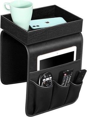 SITHON Sofa Armlehnen Organizer Ablage Tablett, [Rutschfest] Kunstleder Schwarz