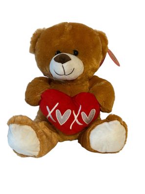 Bär mit Herz Plüsch Figur Plüschfiguren Kuscheltier 32 cm Groß Braun Hell NEU