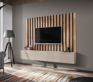 Wohnwand | Farbe: Kaschmir | Push-to-open Funktion | Maße: 180 x 35 x 148 cm |
