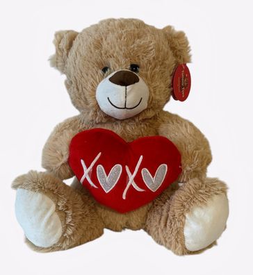 Bär mit Herz Plüsch Figur Plüschfiguren Kuscheltier 32 cm Groß Beige NEU