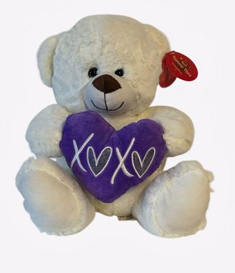 Bär mit Herz Plüsch Figur Plüschfiguren Kuscheltier 32 cm Groß Weiß NEU
