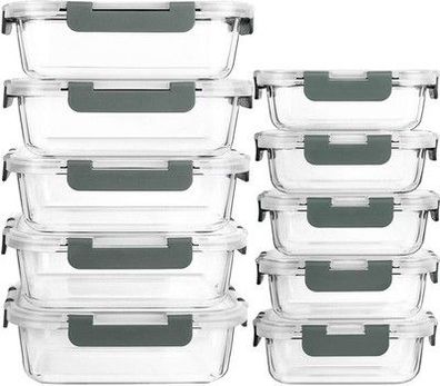 Glas-Frischhaltedosen Set Lebensmittel, 10 Dosen (5x370ml, 5x1040ml) 10 Deckel