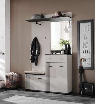 Garderobe mit Spiegel | Farbe: Kaschmir / Schwarz | Sitzgelegenheit | 1 Ablagefl