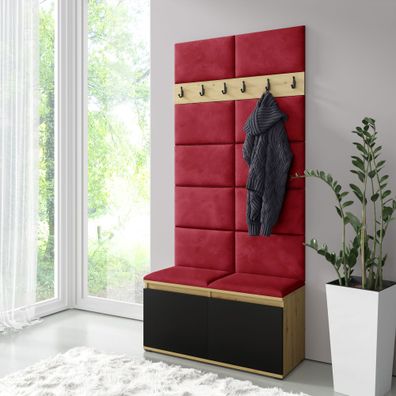 1 Meter breite Garderobe 01 mit Sitzbank gepolstert, für 8 Paar Schuhe, Artisan