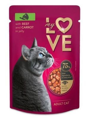 MY LOVE Katzenfutter-Tütchen 85 g Rindfleisch und Möhren in Gelee