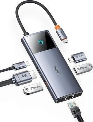 Baseus USB C Hub 10Gbps USB 3.2 Adapter mit LAN Ethernet, 4K@60Hz HDMI, 2 USB-A