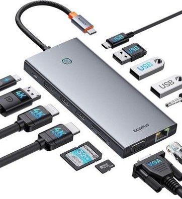 Baseus USB C Docking Station 3 Monitore, 13-in-1 USB C Hub mit 2 HDMI 4K@60Hz