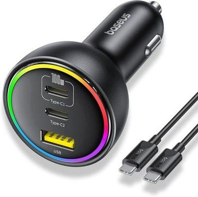 Baseus 152.5W Zigarettenanzünder USB C 3 Ports, RGB Auto Ladegerät mit 100W USB