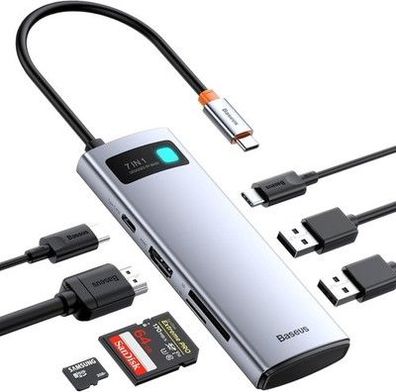 Baseus USB C Hub 7 in 1 Docking Station Adapter mit 4K HDMI, 100W PD, 2 USB 3.0