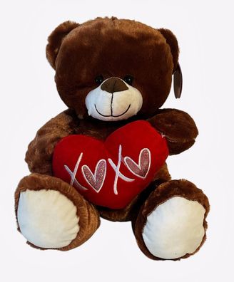 Bär mit Herz Plüsch Figur Plüschfiguren Kuscheltier 32 cm Groß Dunkel Braun NEU