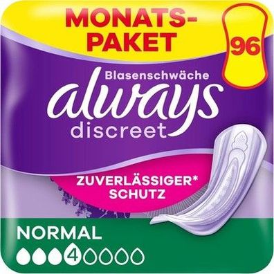 Always Discreet Inkontinenzeinlagen Normal, 96 Binden (4 x 24 Stück) Monatspaket