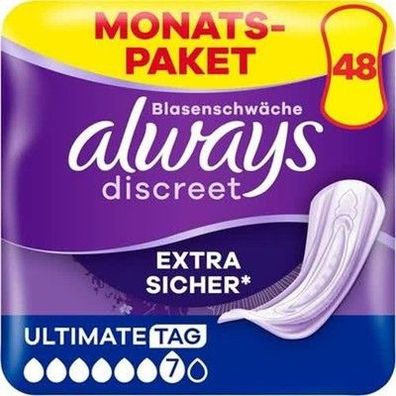 Always Discreet Inkontinenzeinlagen Ultimate Day, 48 Binden (4x12 Stück) Einlage