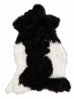 Schaffell Echt | Schwarz-Weiß, ca. 100 cm | Weichflor | Öko gegerbt