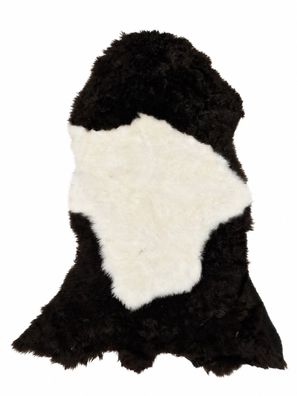 Schaffell Echt | Schwarzbraun-Cremeweiß, ca. 80 cm | Weichflor | Öko gegerbt