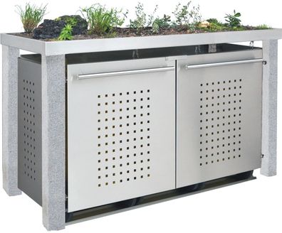 Mülltonnenhaus zweier 2x120L | Typ S | Bepflanzbar, Steinpfosten, Blenden in V2A | fü