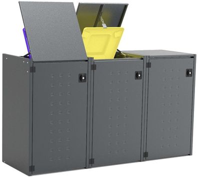 Mülltonnenbox 3x120L | Typ X | oben befüllbar, Fronten in Anthrazit | für Reihenhaus,