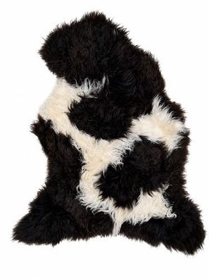 Schaffell Echt | Schwarzbraun-Weiß, ca. 95 cm | Langflor | Öko gegerbt