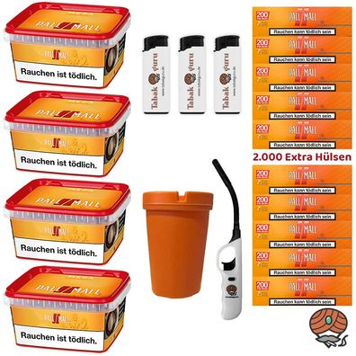 Pall Mall Allround Volumentabak Mega Box 4x 145g, 2000 Xtra Hülsen, Zubehör