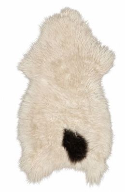 Schaffell Echt | Naturweiß-Dunkelbraun, ca. 110 cm | Langflor | Öko gegerbt