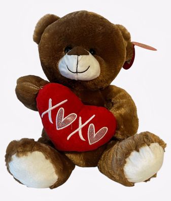 Bär mit Herz Plüsch Figur Plüschfiguren Kuscheltier 32 cm Groß Braun NEU