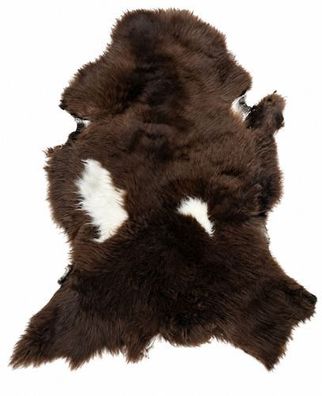 Schaffell Echt | Dunkelbraun-Weiß, ca. 112 cm | Langflor | Öko gegerbt