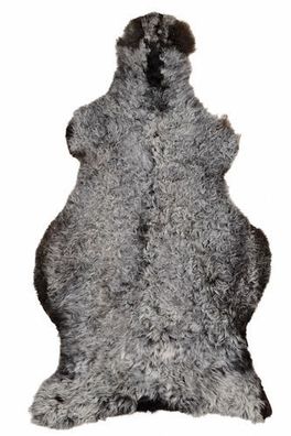 Schaffell Echt | Silbergrau-Dunkelgrau, ca. 130 cm | Lockenflor | Öko gegerbt