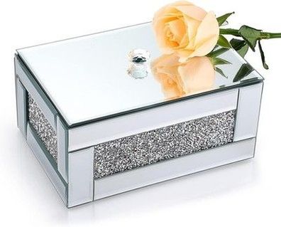 BTSKY Verspiegelte Glas-Schmuckschatulle Aufbewahrungsbox zerkleinerte Diamanten