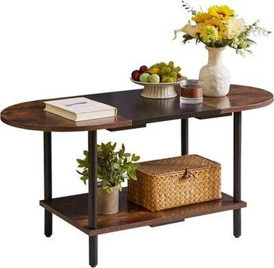 Aibiju Couch-Tisch, Ovaler Sofatisch, industriell Beistelltisch, Braun / Schwarz