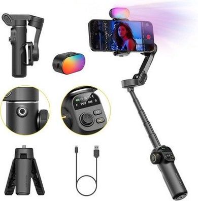 Aochuan Gimbal-Stabilisator für iPhone, mit magnetischem RGB-Fülllicht, 2 Kit