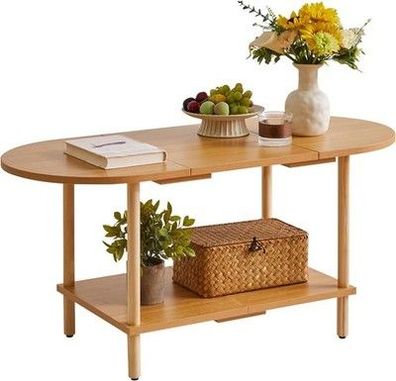 Aibiju Tee-Tisch aus Holz im Spleißdesign, 2-stufiger Couchtisch für Wohnzimmer