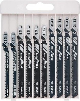 Bosch Professional 10tlg. Stichsägeblatt Set Basic für Holz, Zubehör, Sägeblatt