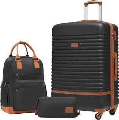 Coolife Koffer Trolley Koffer Reisekoffer ABS Hartschalen 4 Rollen Schwarz/Braun