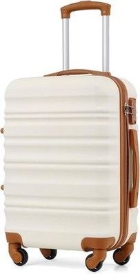 Coolife Hartschalen-Koffer Trolley Rollkoffer Reisekoffer Weiß/Braun, Handgepäck