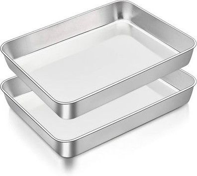 2 Stk. Backblech Edelstahl Rechteckig Auflaufform Fettpfanne Ofenform Backofen