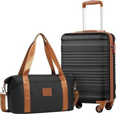 Coolife Handgepäck Koffer 55x35x20cm Kabinentasche 20L(40x25x20cm) Schwarz/Braun