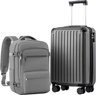 Coolife Handgepäck Koffer 55X35X20cm und Kabinen Rucksack 20L(40X25X20cm) Grau