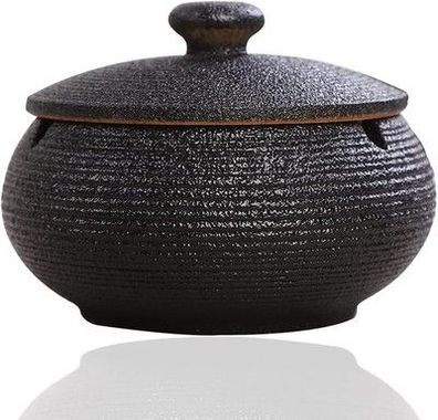 Panngu Wind-Aschenbecher Schwarz Retro Keramik, Aschenbecher mit Deckel, Deko