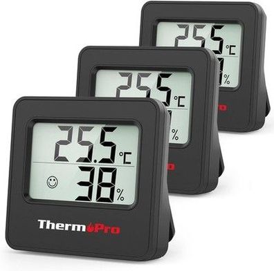 ThermoPro TP157 Mini Hygrometer Thermometer Innen 3er Set 0.5? Präzise, Schwarz