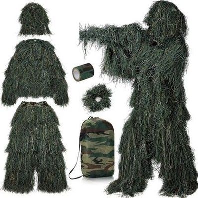 PELLOR 3D Ghillie Tarnanzug, 6 Stück Set Taktische Jagdbekleidung Camouflage