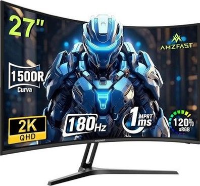 Amzfast Curved Gaming Monitor 27 Zoll 180Hz, QHD 2560x1440, 1ms, Adaptive Sync