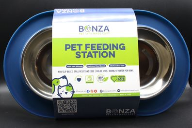 Bonza Futterstation Hund und Katzen Futterstation für 2 Futternäpfe 400ml Siliko