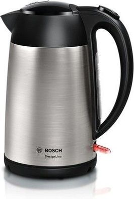 Bosch kabelloser Wasserkocher DesignLine TWK3P420 1,7L 2400 W, Edelstahl/schwarz