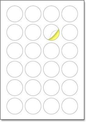40mm, 25 Blatt, A4 Runde Aufkleber Etiketten Selbstklebend - 24 Stück pro Blatt