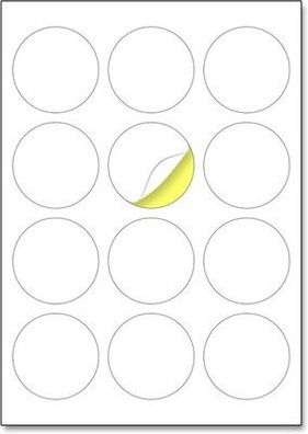 60mm, 150 Blatt, A4 Runde Aufkleber Etiketten Selbstklebend - 12 Stück pro Blatt