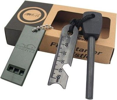 Feuerstahl Feuerstein Survival, 7-in-1 XXL Outdoor Ausrüstung Set Camping