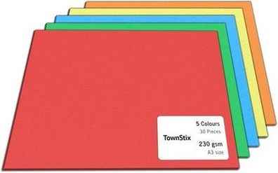30 Stück, 230gsm - A3 Tonkarton Bastelkarton Bunt, Fotokarton Tonpapier 5 Farben